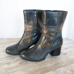 Børn Hayley Boots Size 7M/38EU Womens Dk Grey Navy Patchwork Block Heel Classic